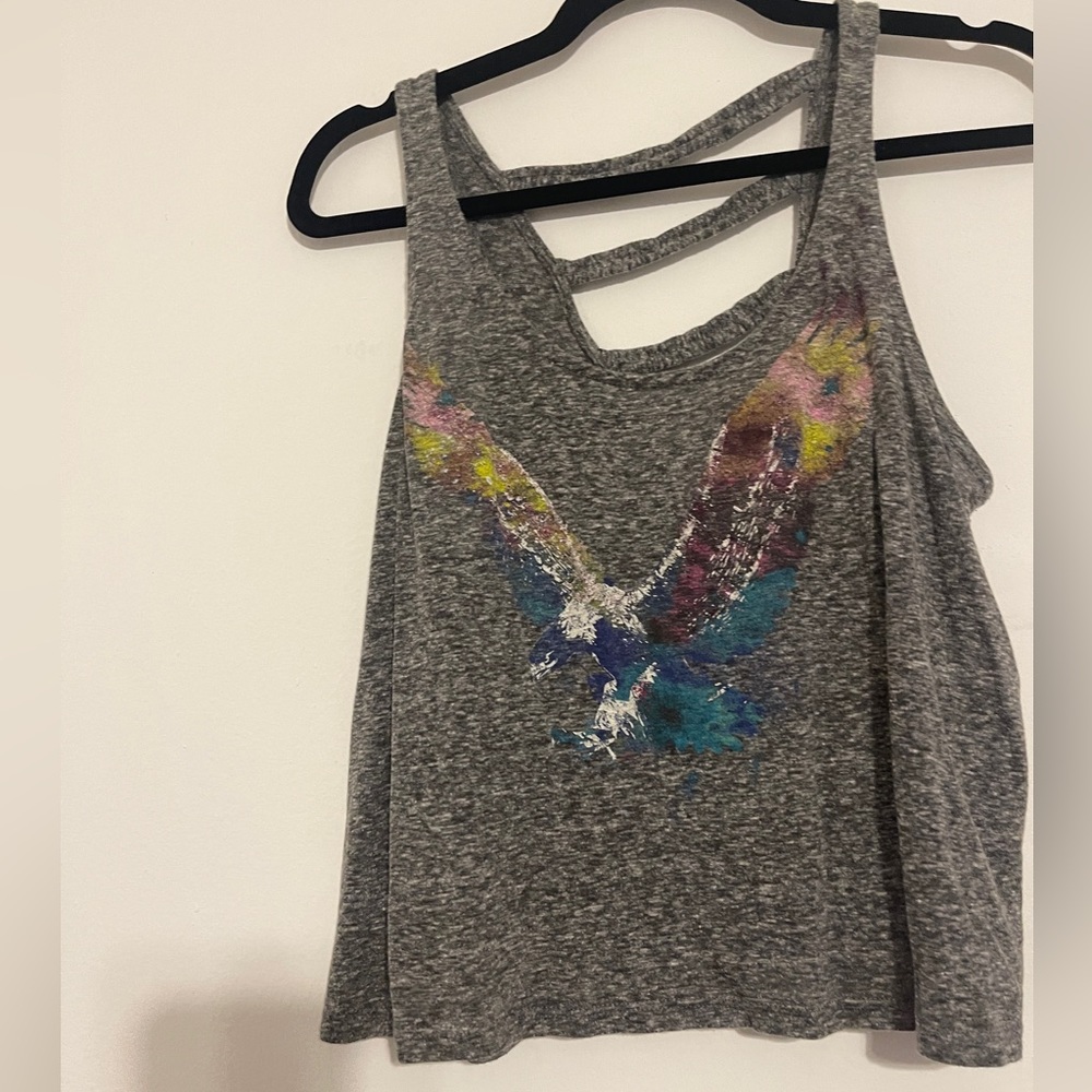 Love on a Hanger Grey crop top with colorful eagle and cute back